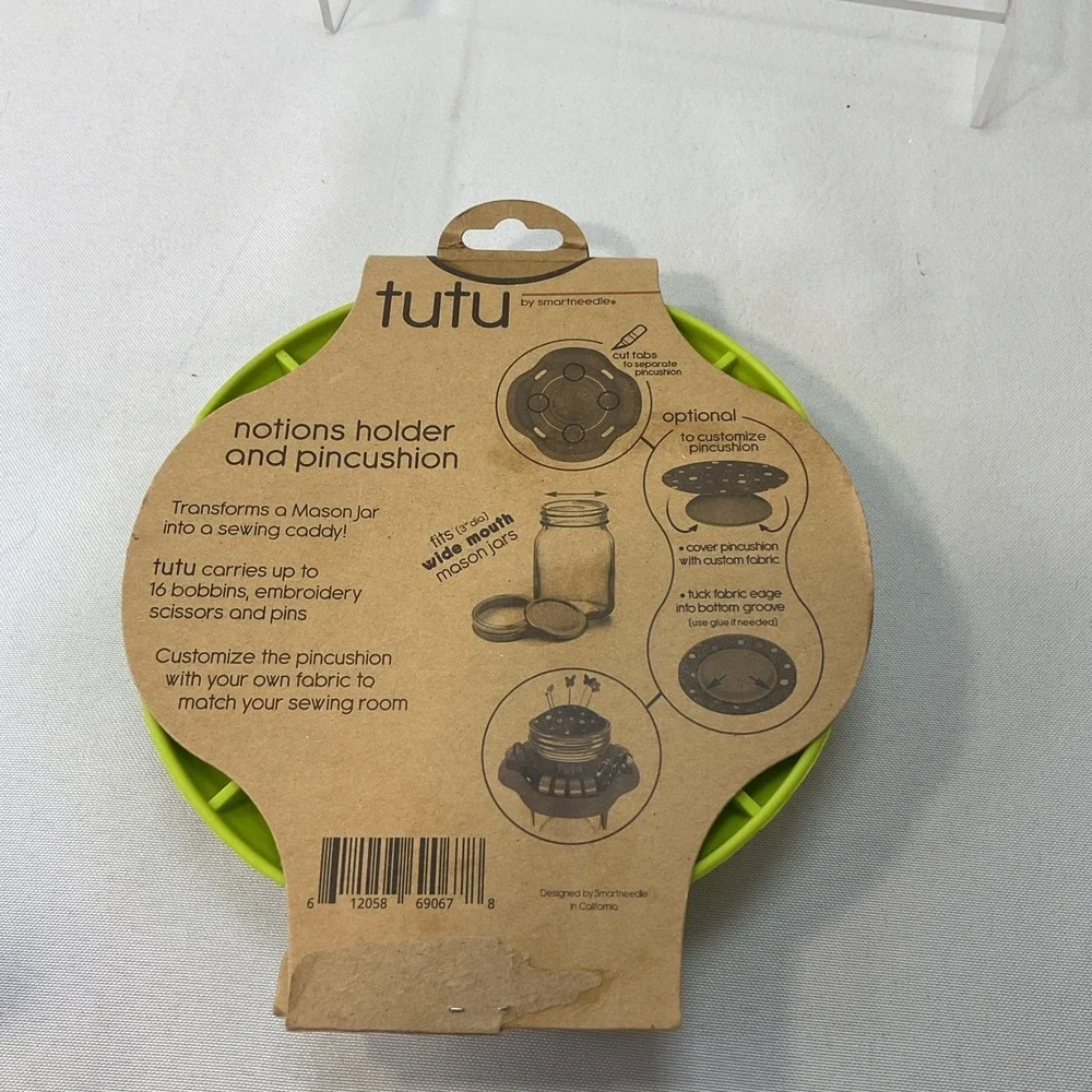 SmartNeedle Tutu Notions Holder And Pincushion For Wide Mouth Mason Jars Green‎